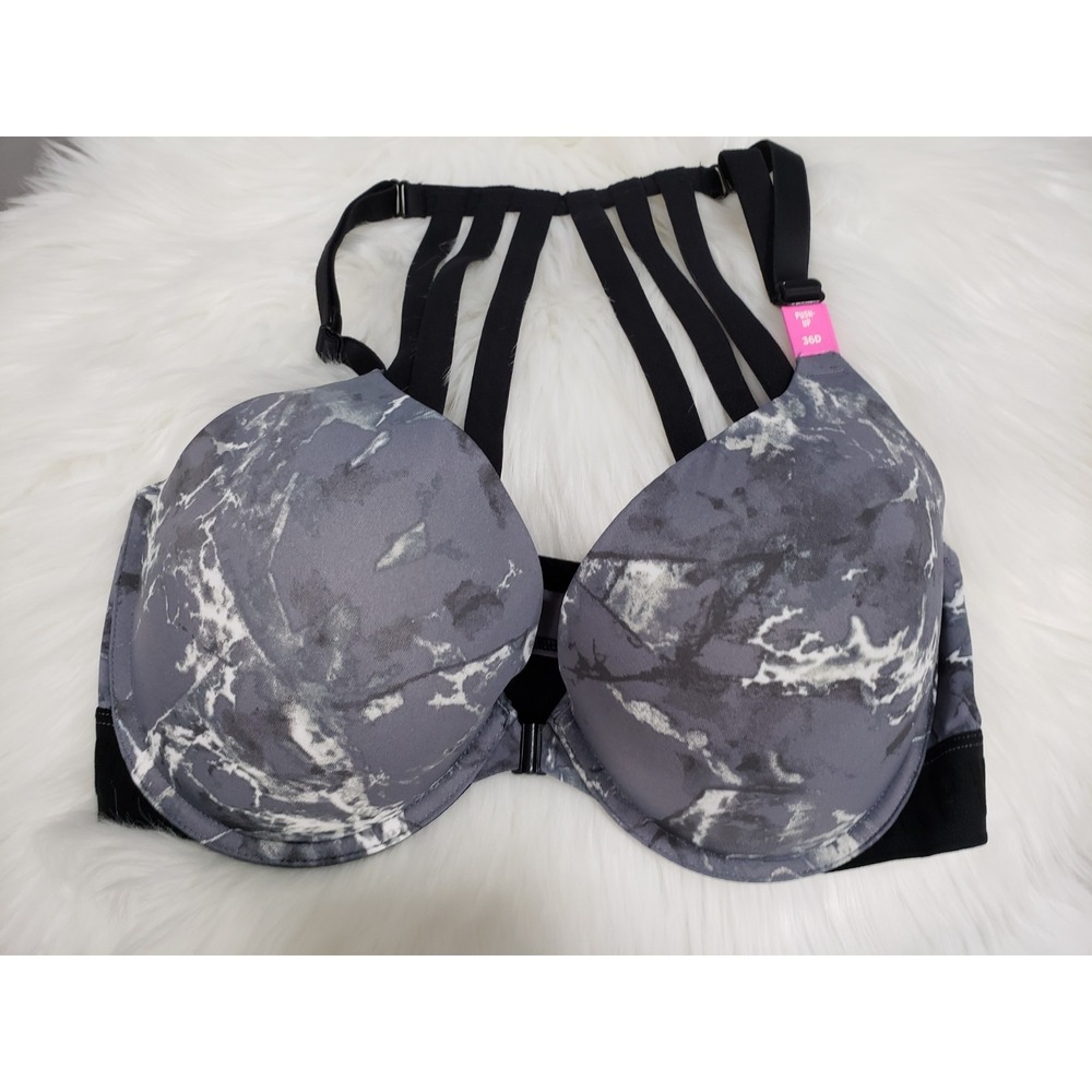 NEW 36D Victoria Secret Pink Bra wear everywhere pushup gray white marble